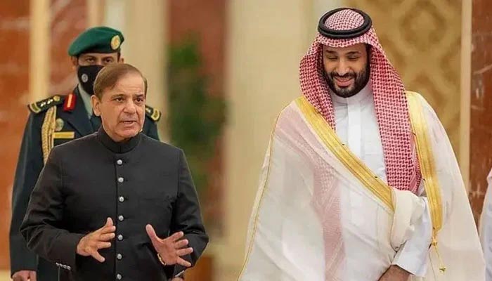 Prime Minister Shehbaz Sharif meets Prince Saudi Heir Mohammed Bin Salman in Saudi Arabia on April 30, 2022. - Spa.