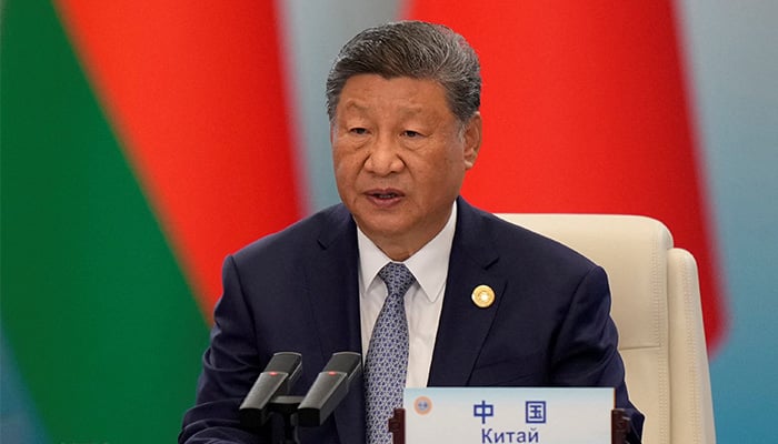The Chinese President Xi Jinping, gives a speech during the Shanghai Cooperation Organization Summit (SCO) 2025 at the Meijiang Convention and Exhibition Center in Tianjin, China, September 1, 2025. - Rueters -