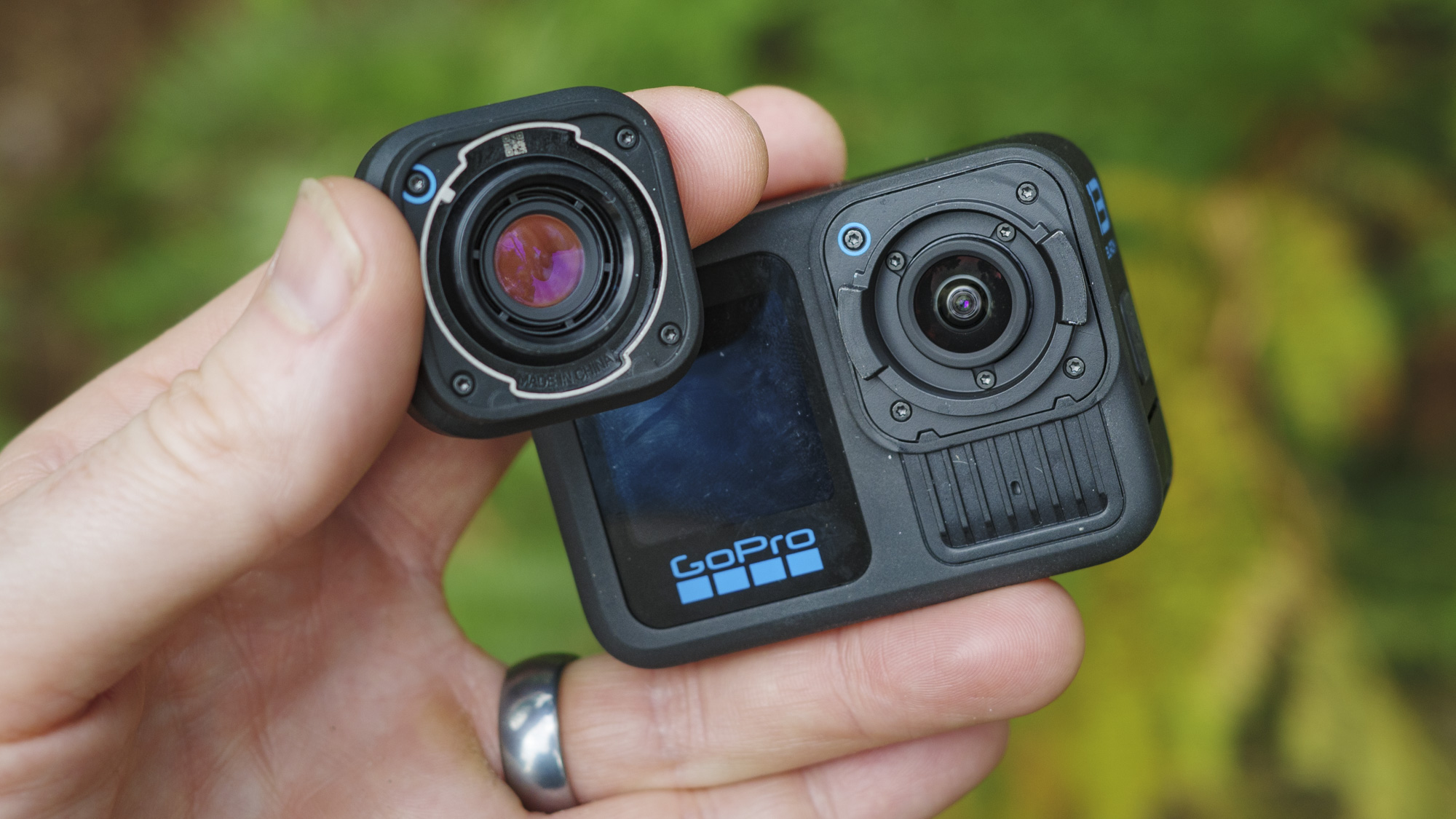Gopro Hero 13 Black with a wide ultra lens mod that is attached