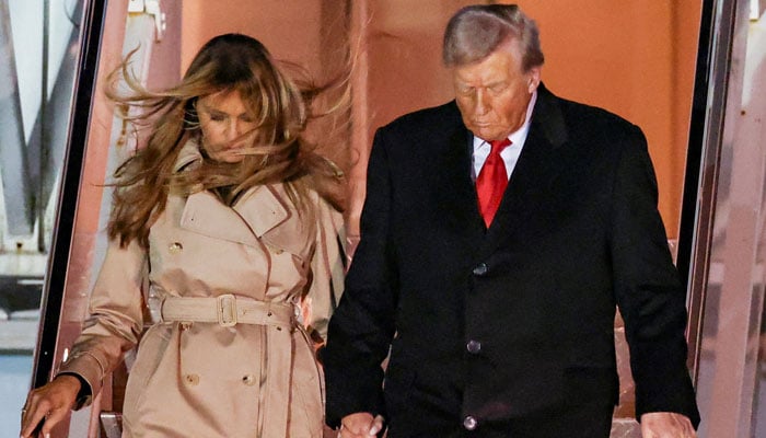 The president of the United States, Donald Trump, and the First Lady Melania Trump, disembark to Air Force One when they arrive for their state visit to Britain, at the Stansted airport in London, near London, Great Britain, on September 16, 2025. Reuters/Chris Radburn