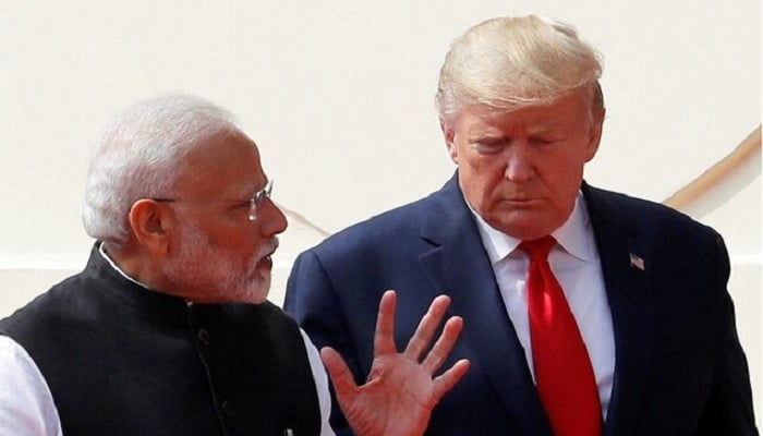 The president of the United States, Donald Trump, and the Prime Minister of the Indies, Narendra Modi, speak when they arrive for a joint press conference after bilateral conversations at Hyderabad House in New Delhi, India, February 25, 2020.