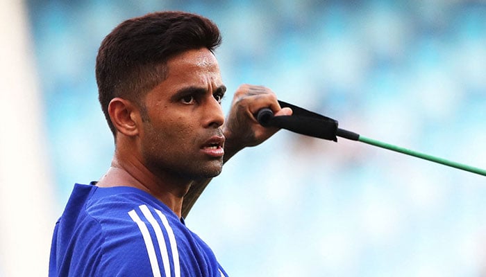 Indias Suryakumar Yadav during warming before the match against the United Arab Emirates at the Dubai International Cricket Stadium, Dubai, United Arab Emirates, September 10, 2025. - Reuters