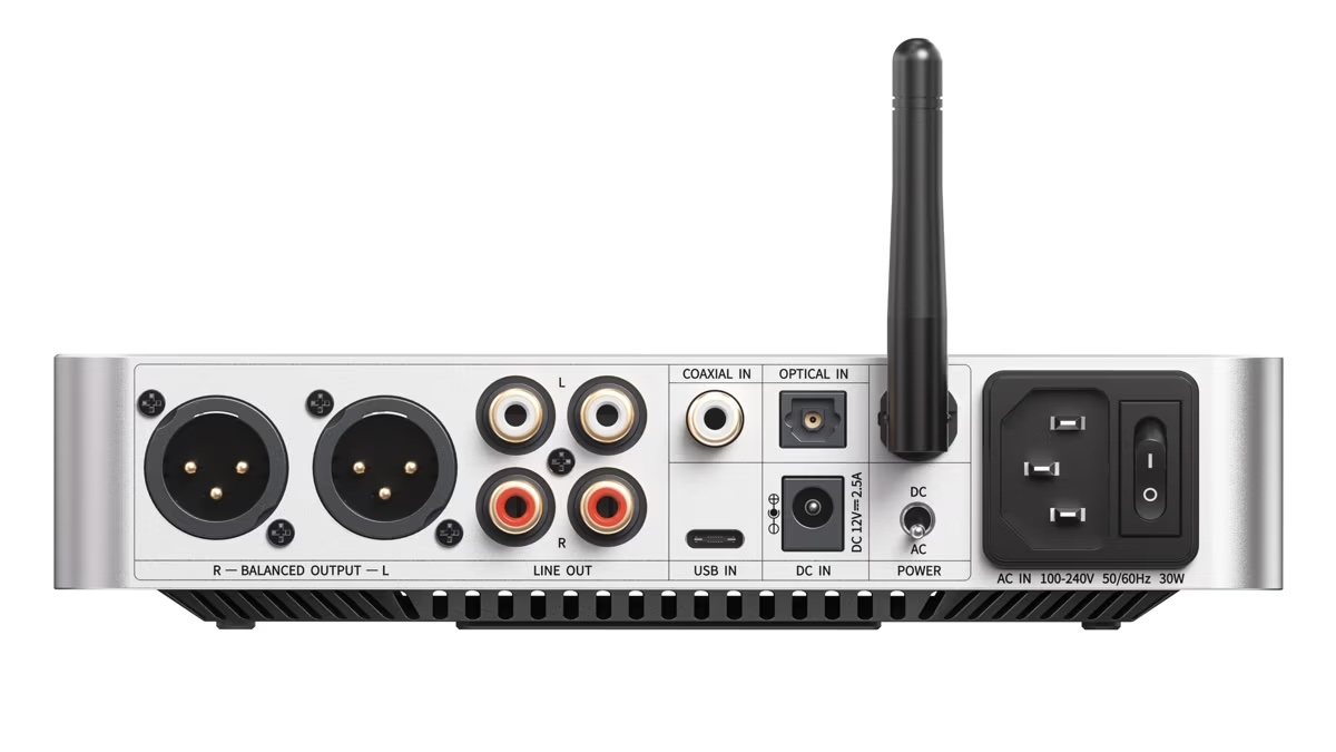 Fixed product shot K13R DAC showing the back of the device with white background