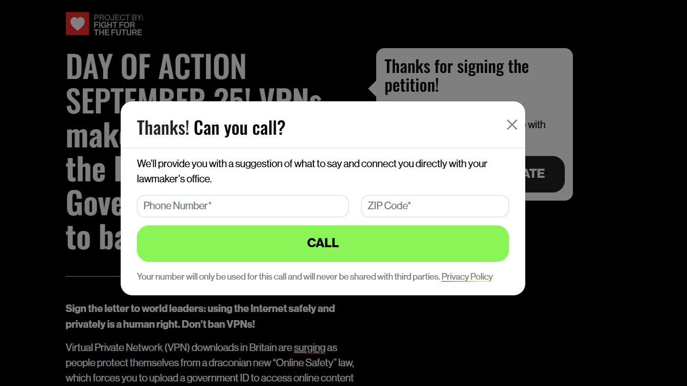Defend the VPNS & AMP Action page; ndash; It is requested to call the United States Congress