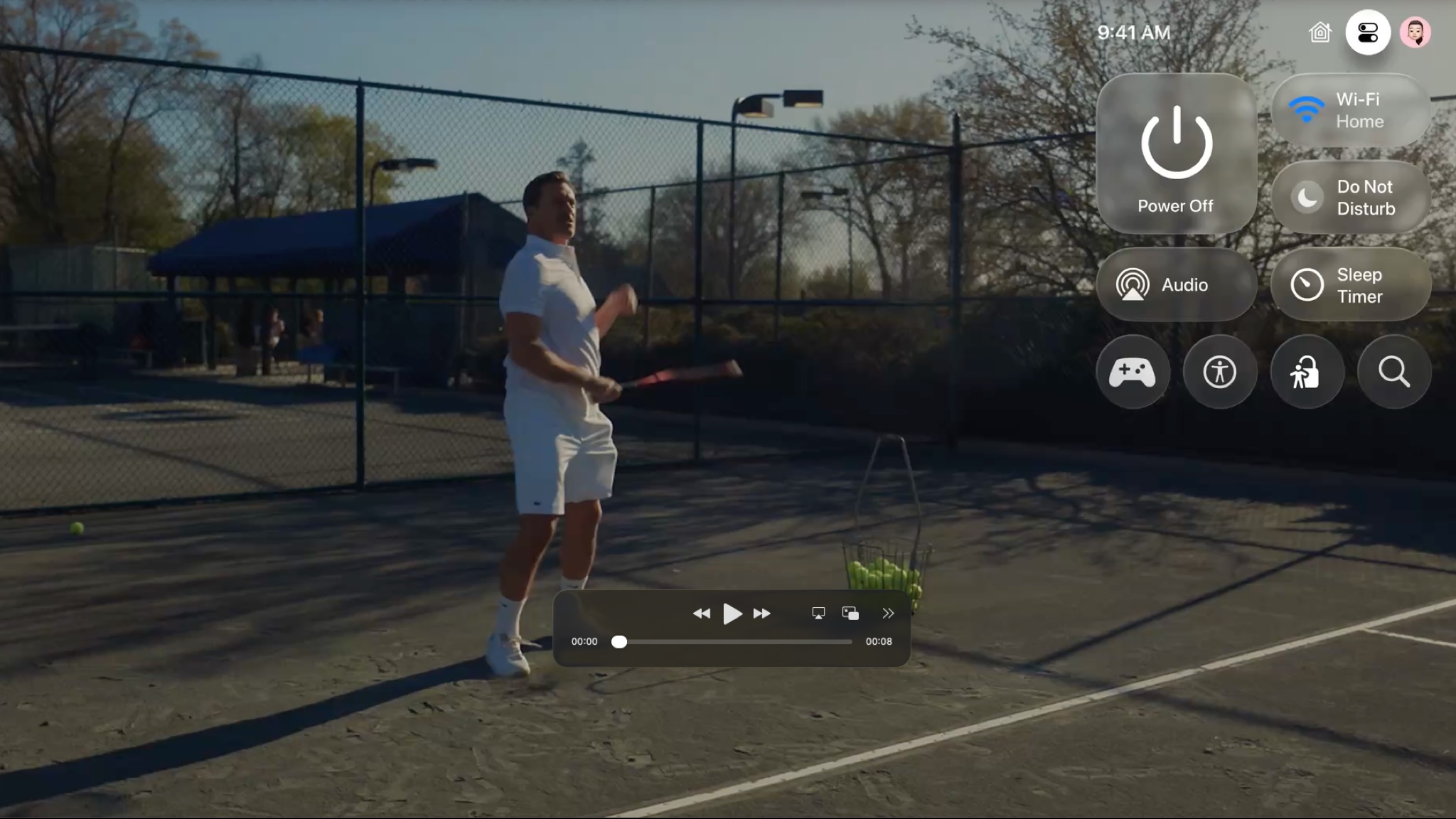 The new glass glass interface on a video of a man playing tennis