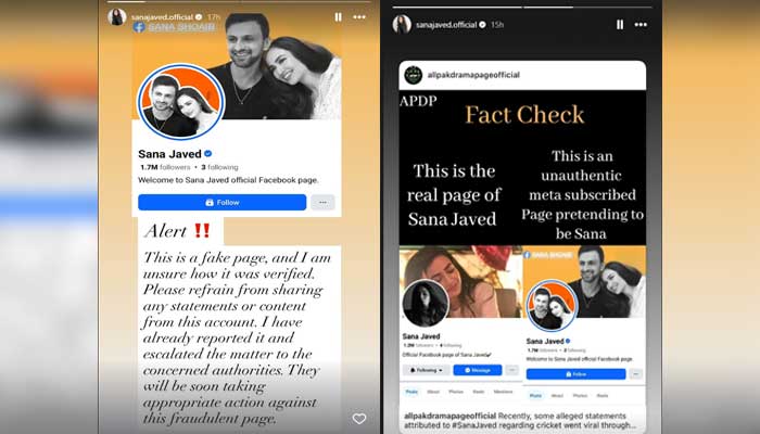 This collage shows screenshots of the official Instagram story of Sana Javeds. - Instagram@sanajaved. official