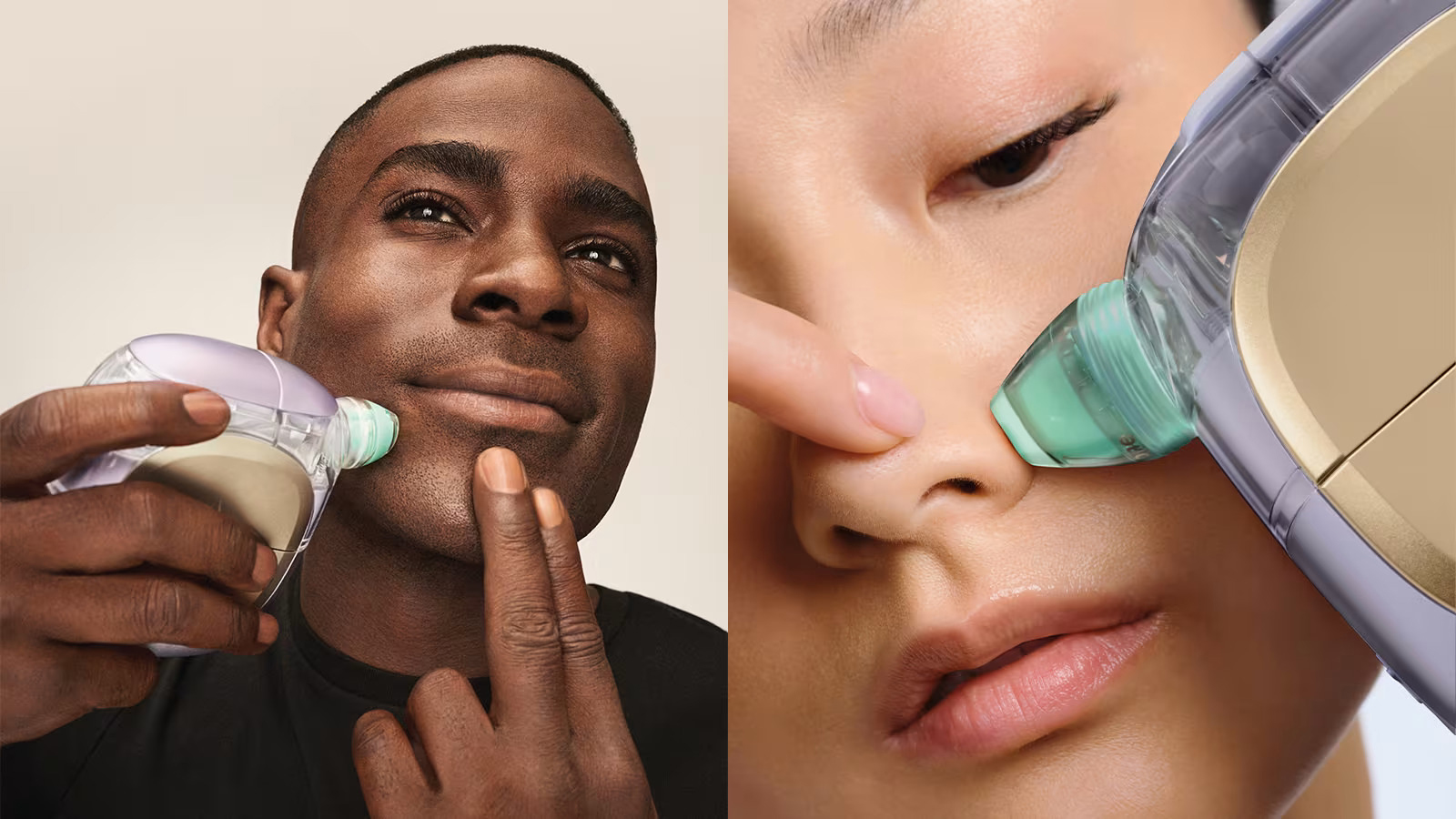 Shark Facialpro Brillo in use on two models' faces