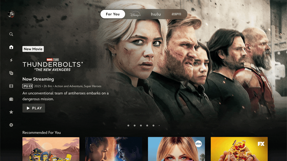 A screen that shows the Disney+ interface