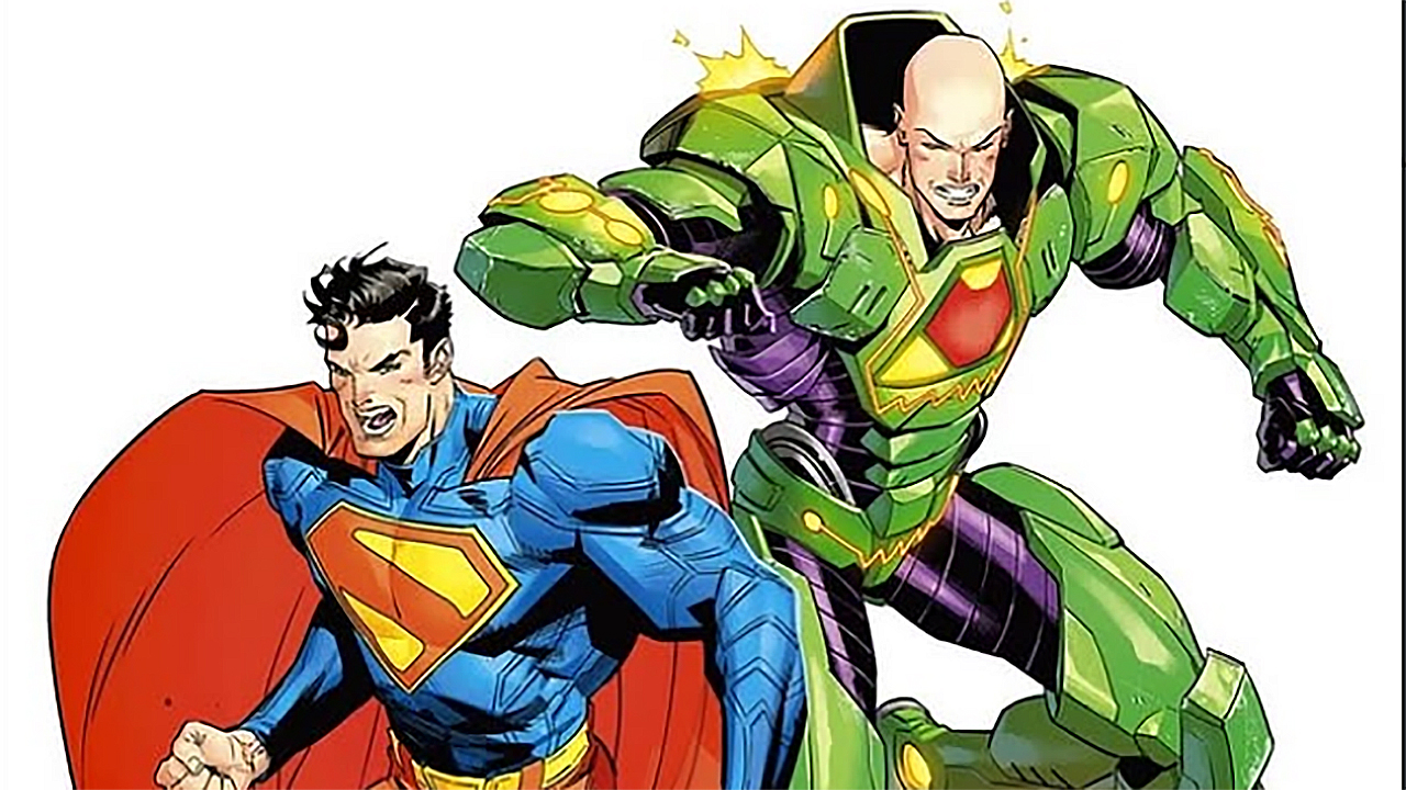 A color drawing Jorge Jiménez de Superman and Lex Luthor with their power armor