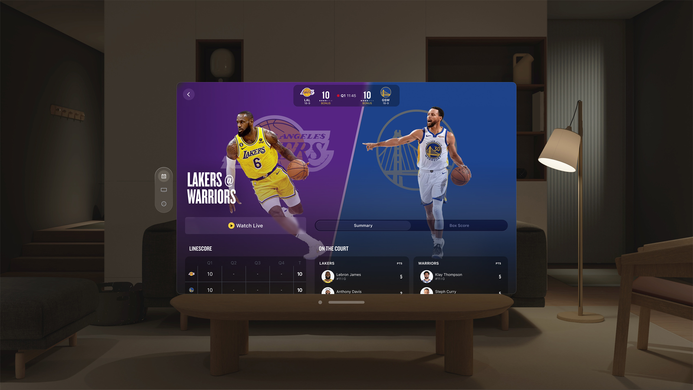 The NBA app on Vision Pro