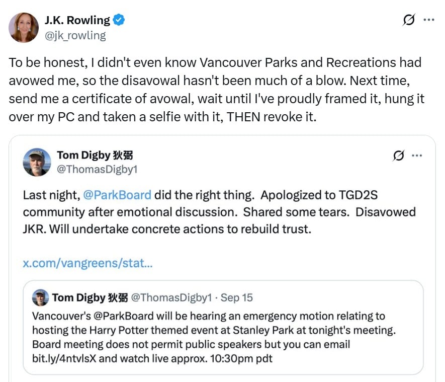 JK Rowling responds to big blow to Harry Potter event