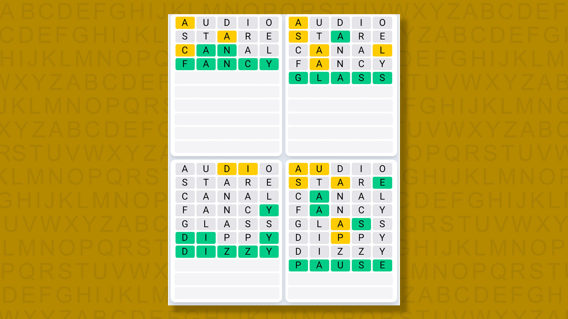 Quordle Daily Sequence answers for game 1357 on a yellow background