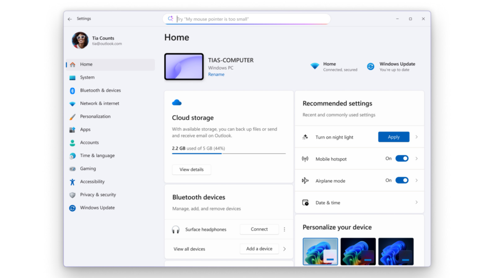 Windows 11 AI Configuration Agent improves in preview showing recently used options