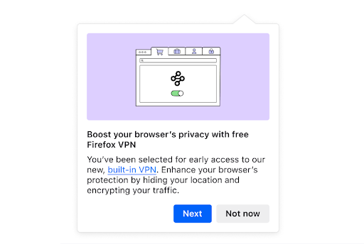 Firefox VPN Activation Popup in Browser