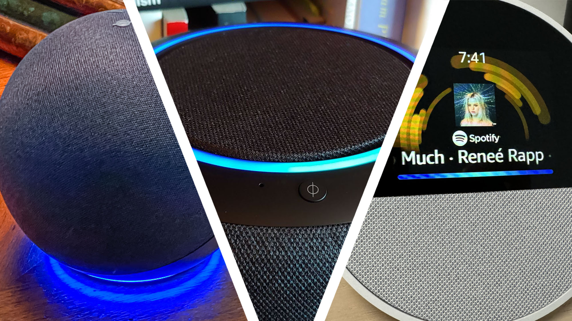 Assembly of three Amazon Echo speakers