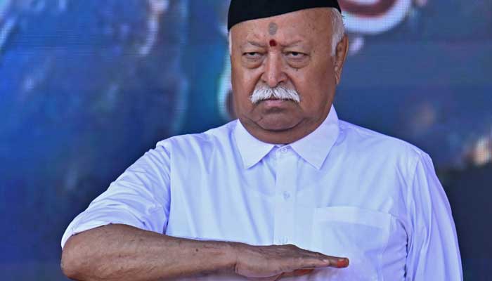 Rashtriya Swayamsevak Sangh (RSS) chief Mohan Bhagwat attends the Hindu nationalist organisation's centenary celebrations at Reshimbagh Ground in Nagpur on October 2, 2025. – AFP