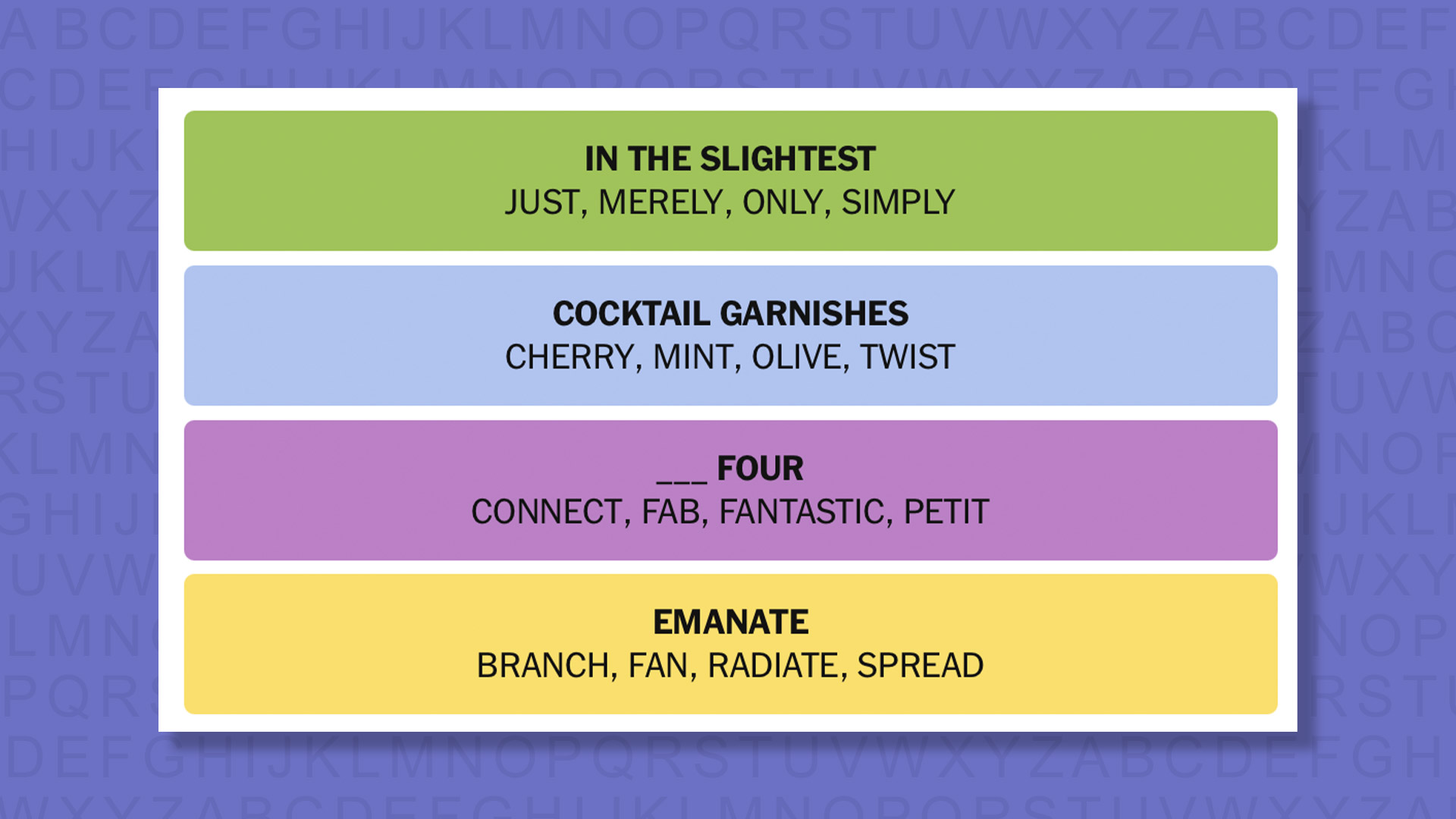 NYT Connections answers game 869 on a purple background