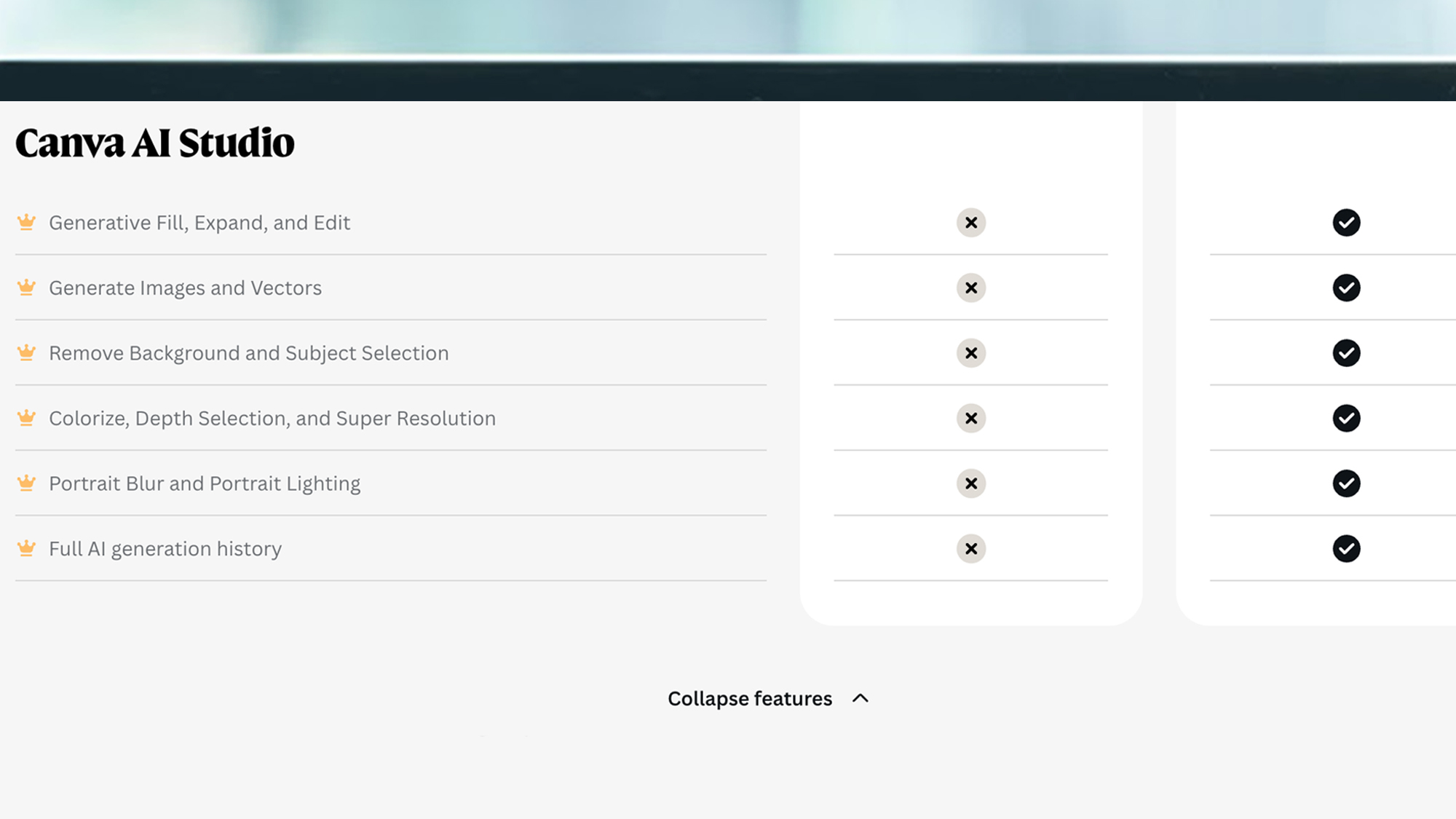 A laptop screen showing Affinity Photo features that are available in the free and paid versions.