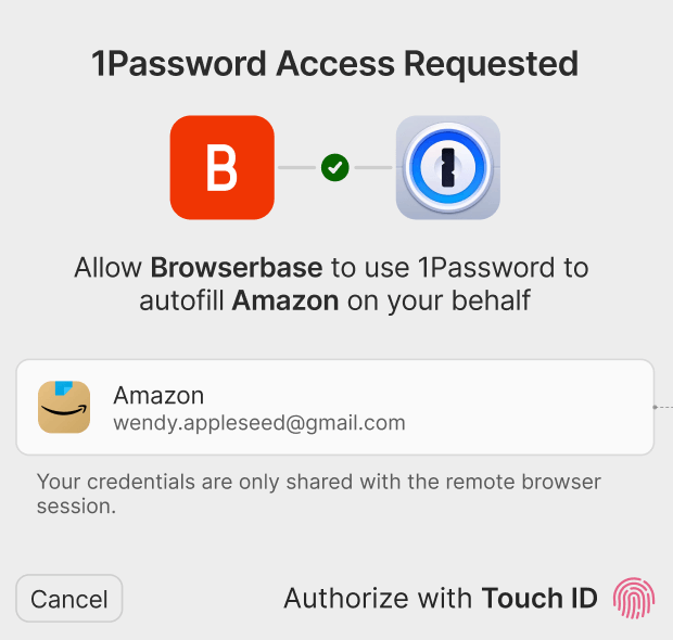 1Password BrowserBase collaboration for Secure Agentic Autofill
