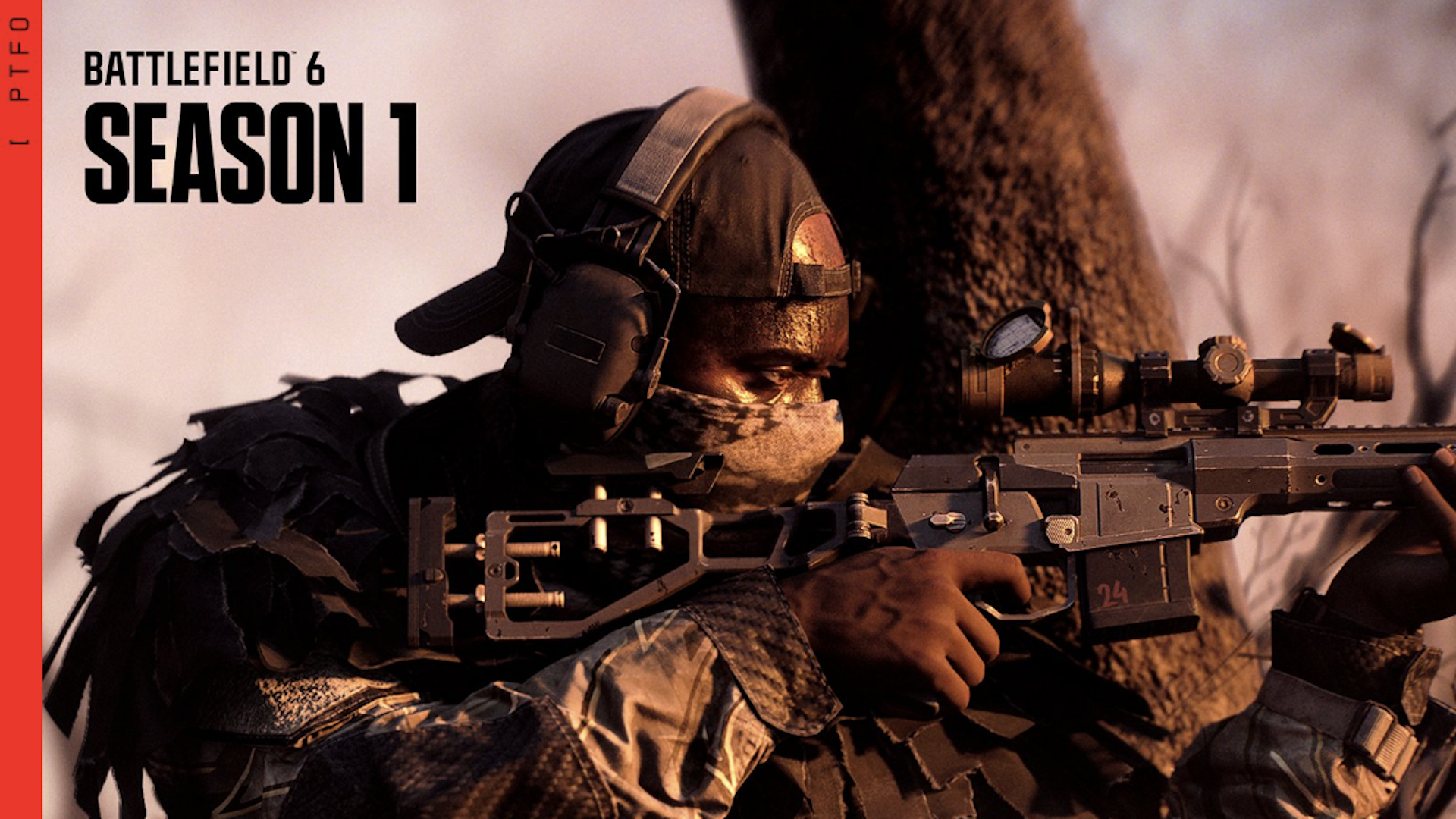 Battlefield 6 Season 1 key art showing a soldier in side profile aiming a sniper rifle.