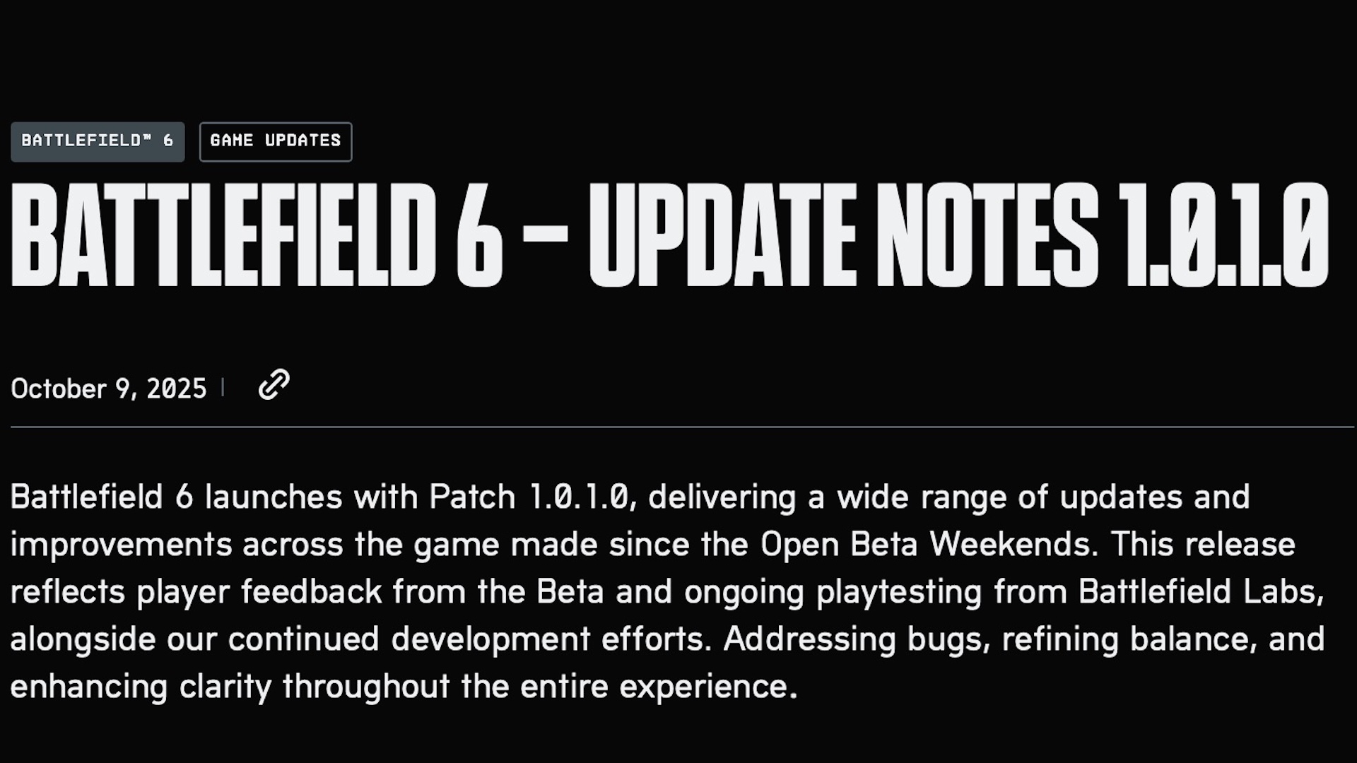 Battlefield 6 October 9 Patch Notes