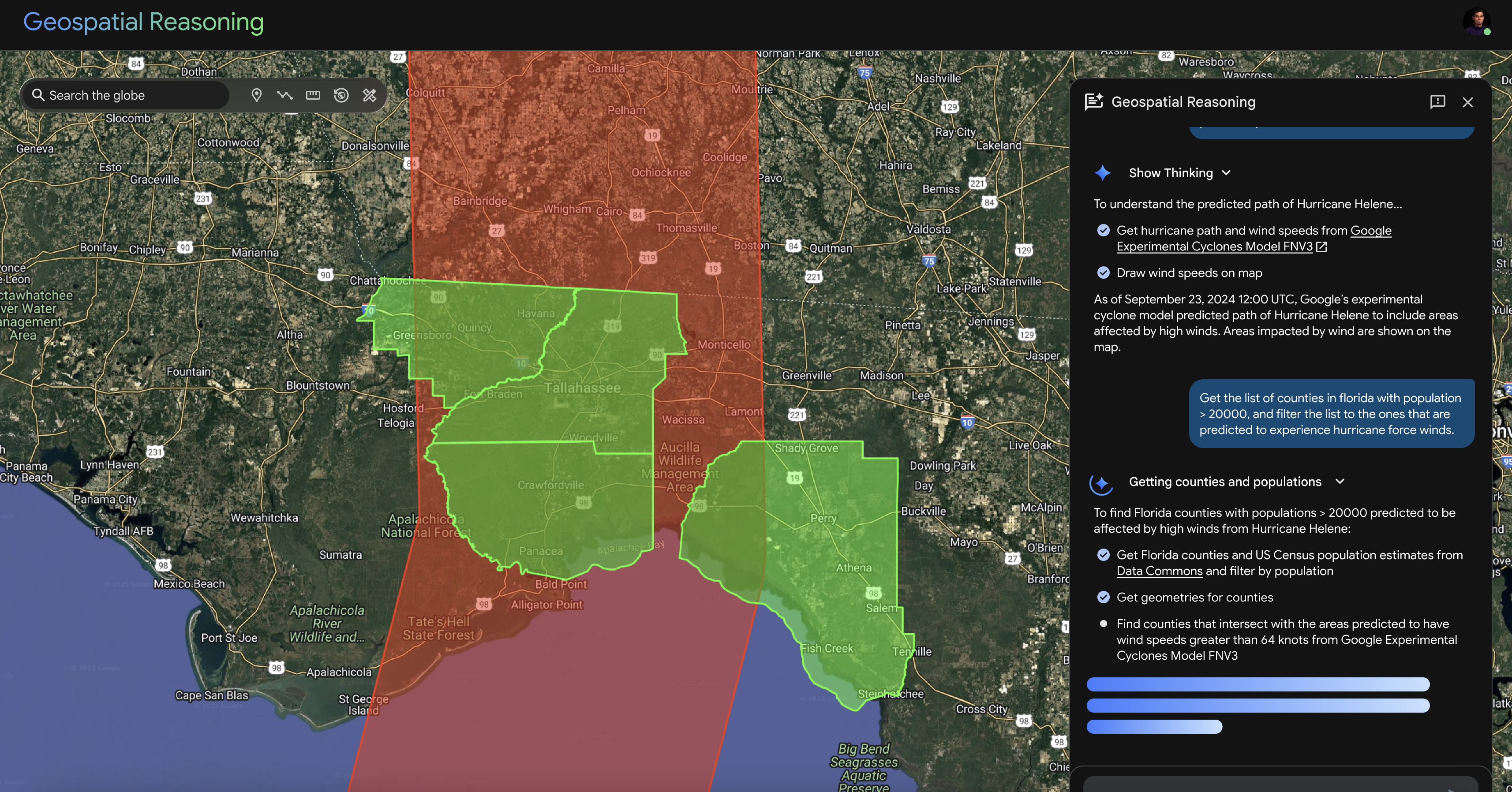 Google Earth AI Geospatial Reasoning Tool