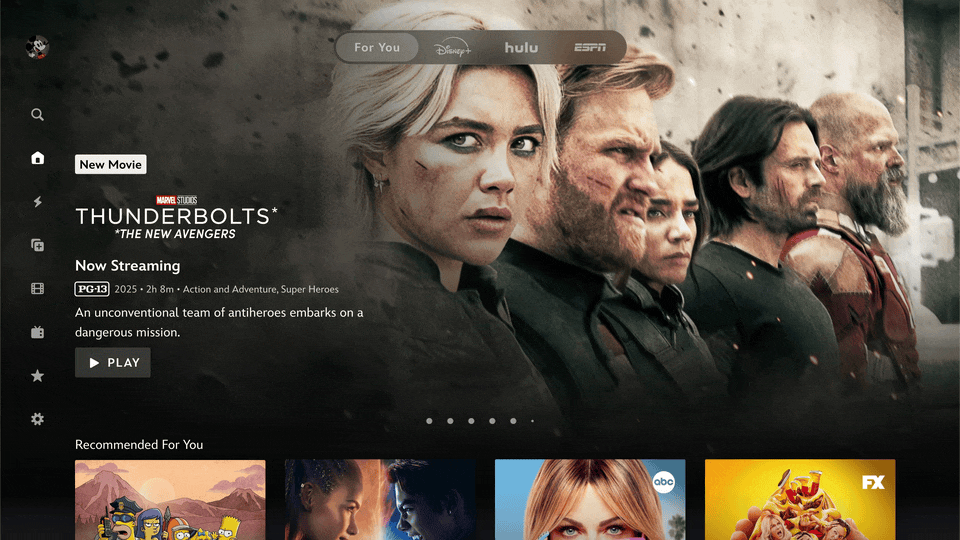 A screen that shows the Disney+ interface