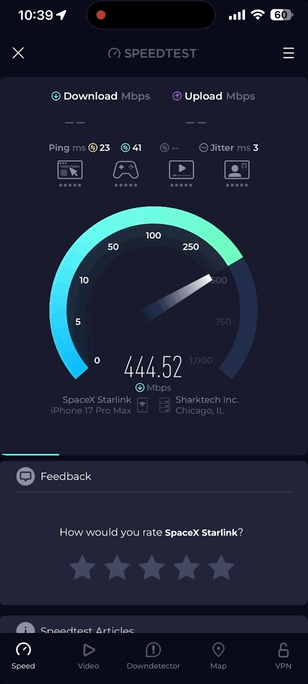 United Airlines Starlink Speed ​​Test