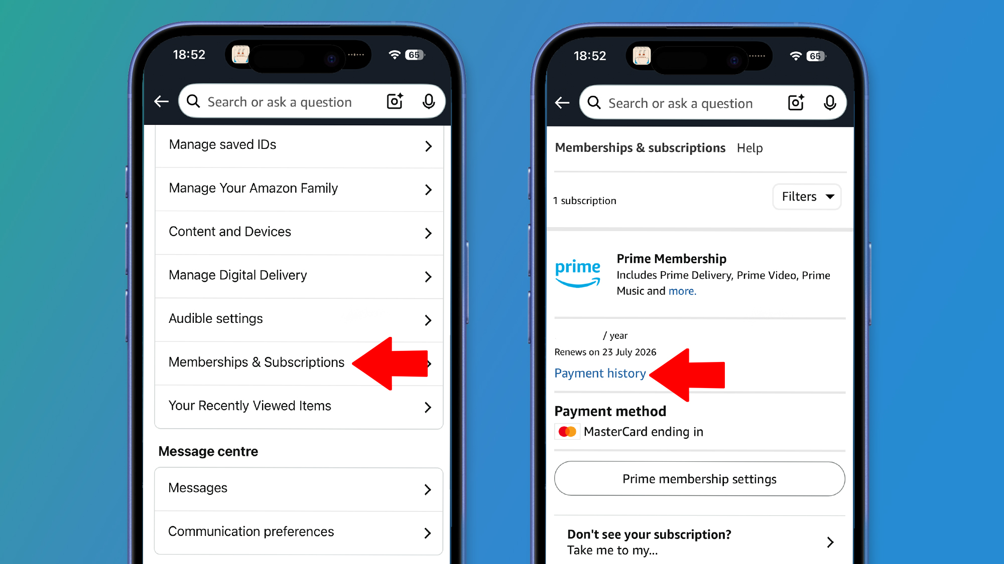 Two phones in a green and blue background that shows the configuration of the Amazon application