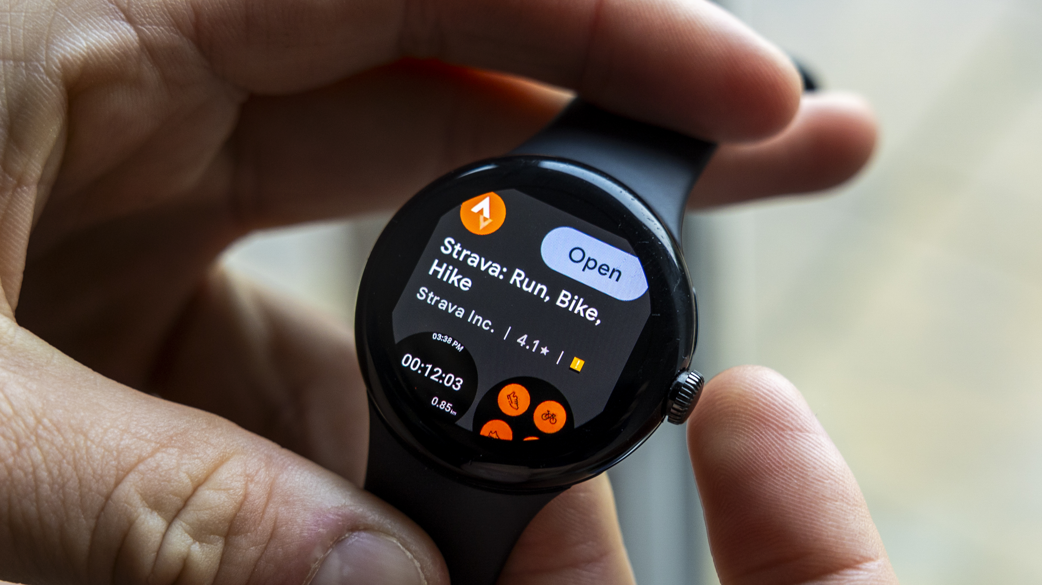 The Strava application on a smart watch screen