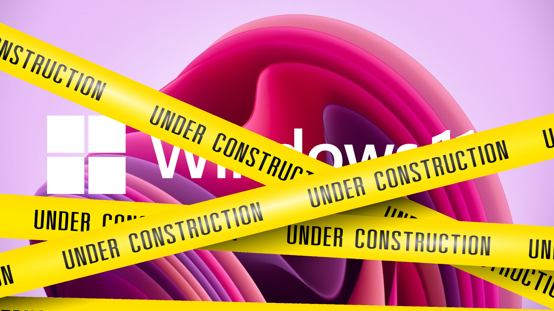 Windows 11 logo wrapped in 'under construction' tape