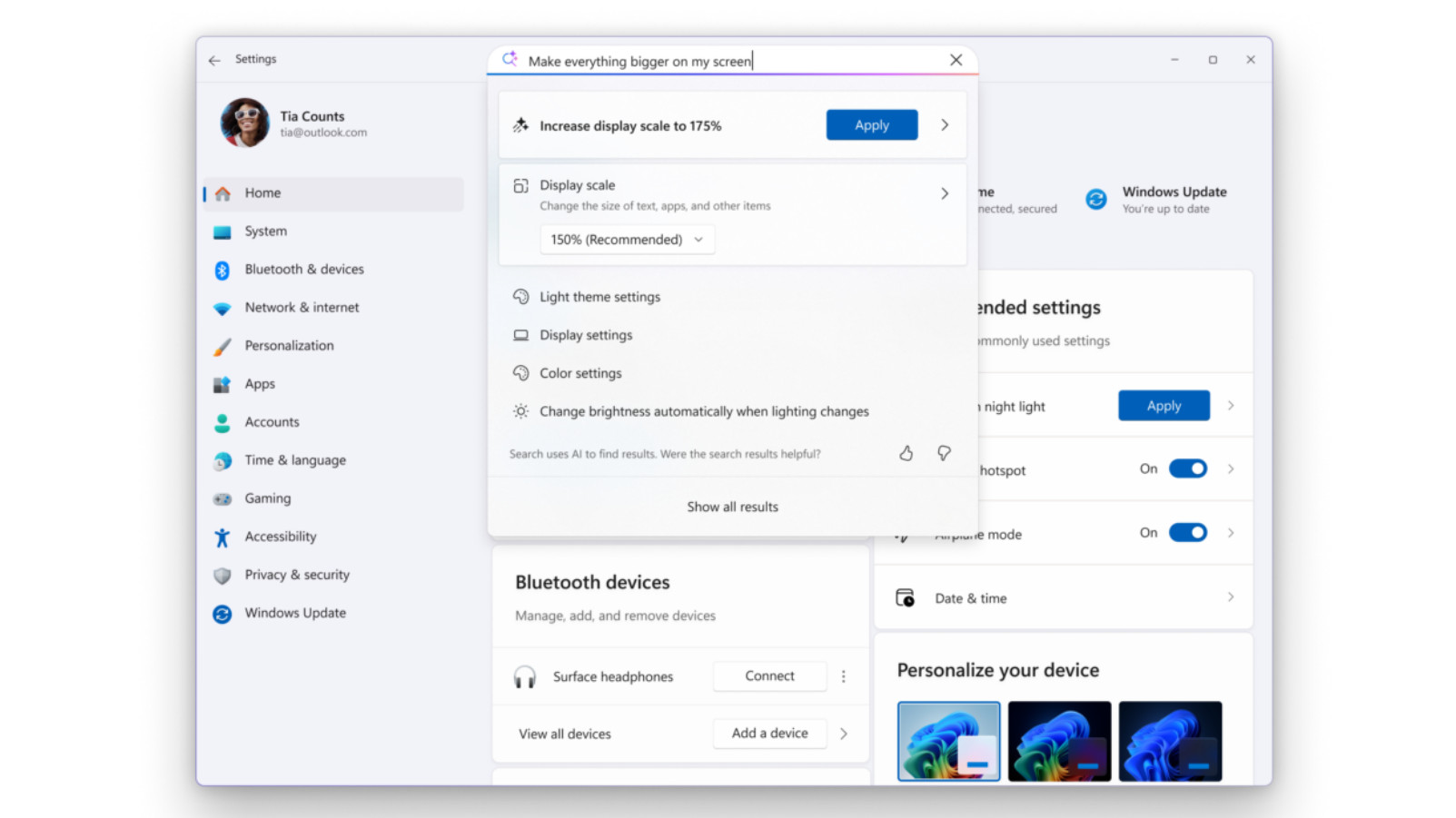 Windows 11 AI Configuration Agent improves in preview showing monitor options