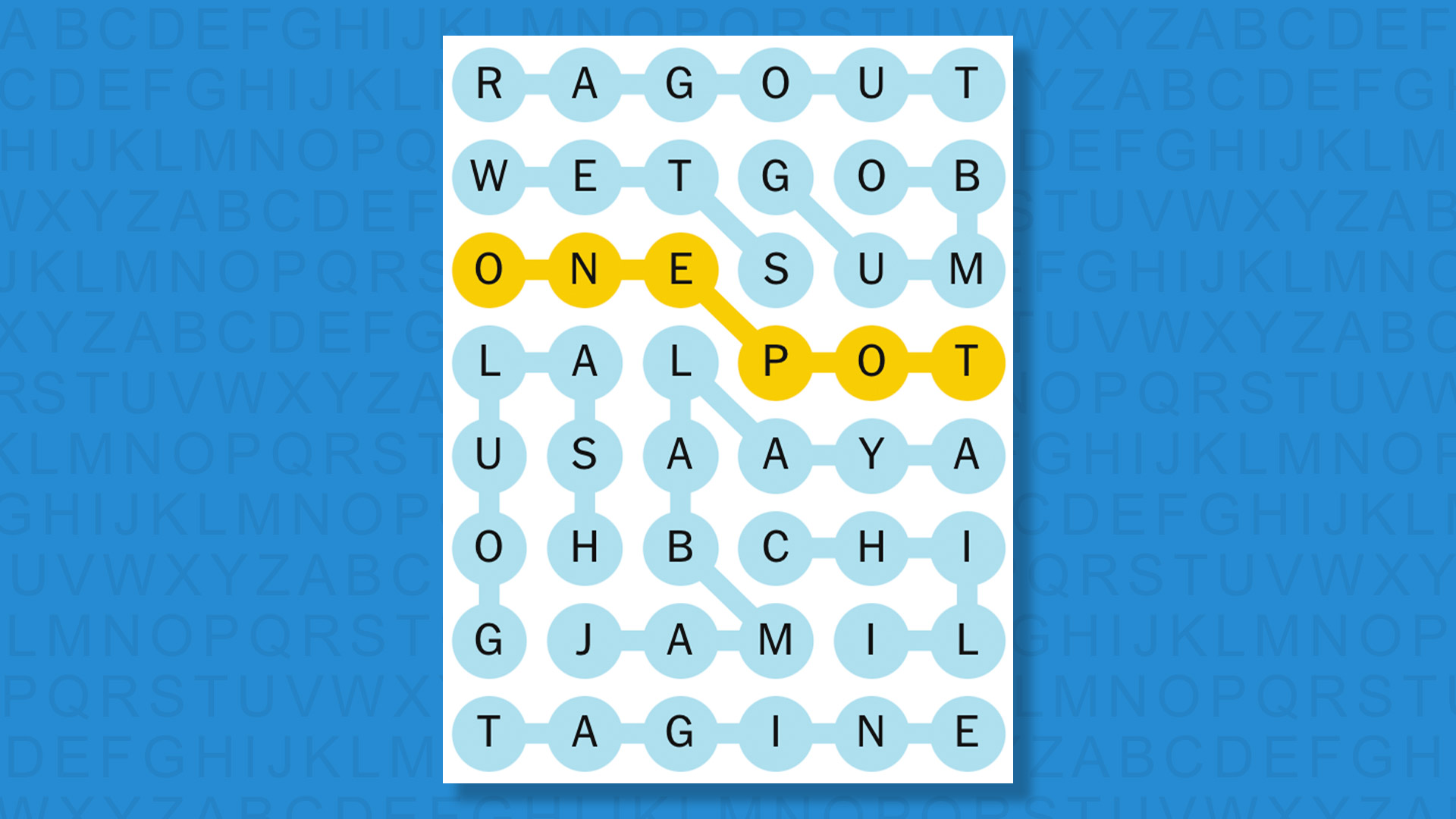 NYT Strands answers game 586 on a blue background