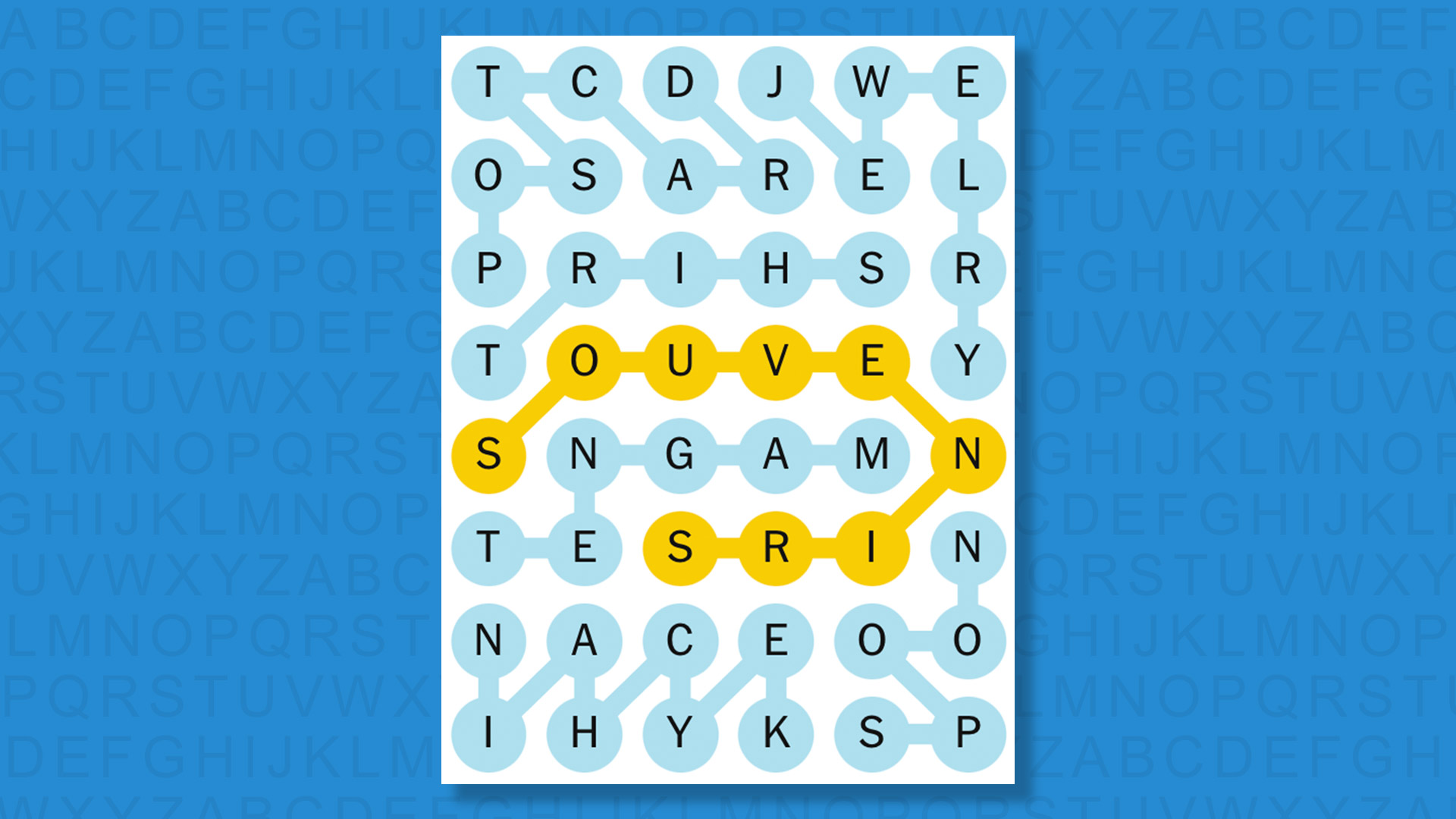 NYT Strands Answers for 580 game on a blue background
