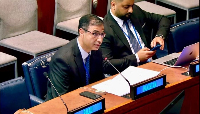 Asif Khan, diplomat at the Permanent Mission of Pakistan to the UN, speaks at the Fourth Meeting of the Committee on Decolonization Issues on October 14, 2025. -