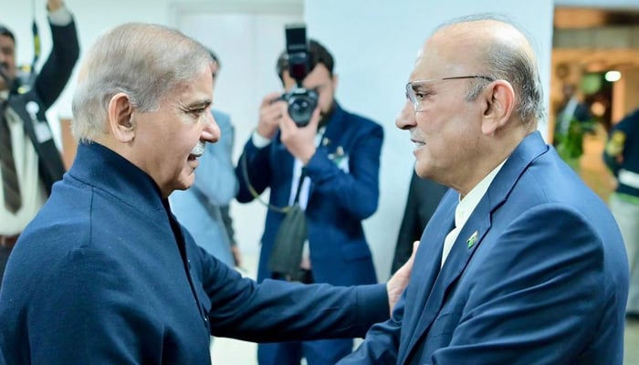 President Asif Ali Zardari (R) meets Prime Minister Shehbaz Sharif in Islamabad, March 10, 2025. – X@GovtofPakistan