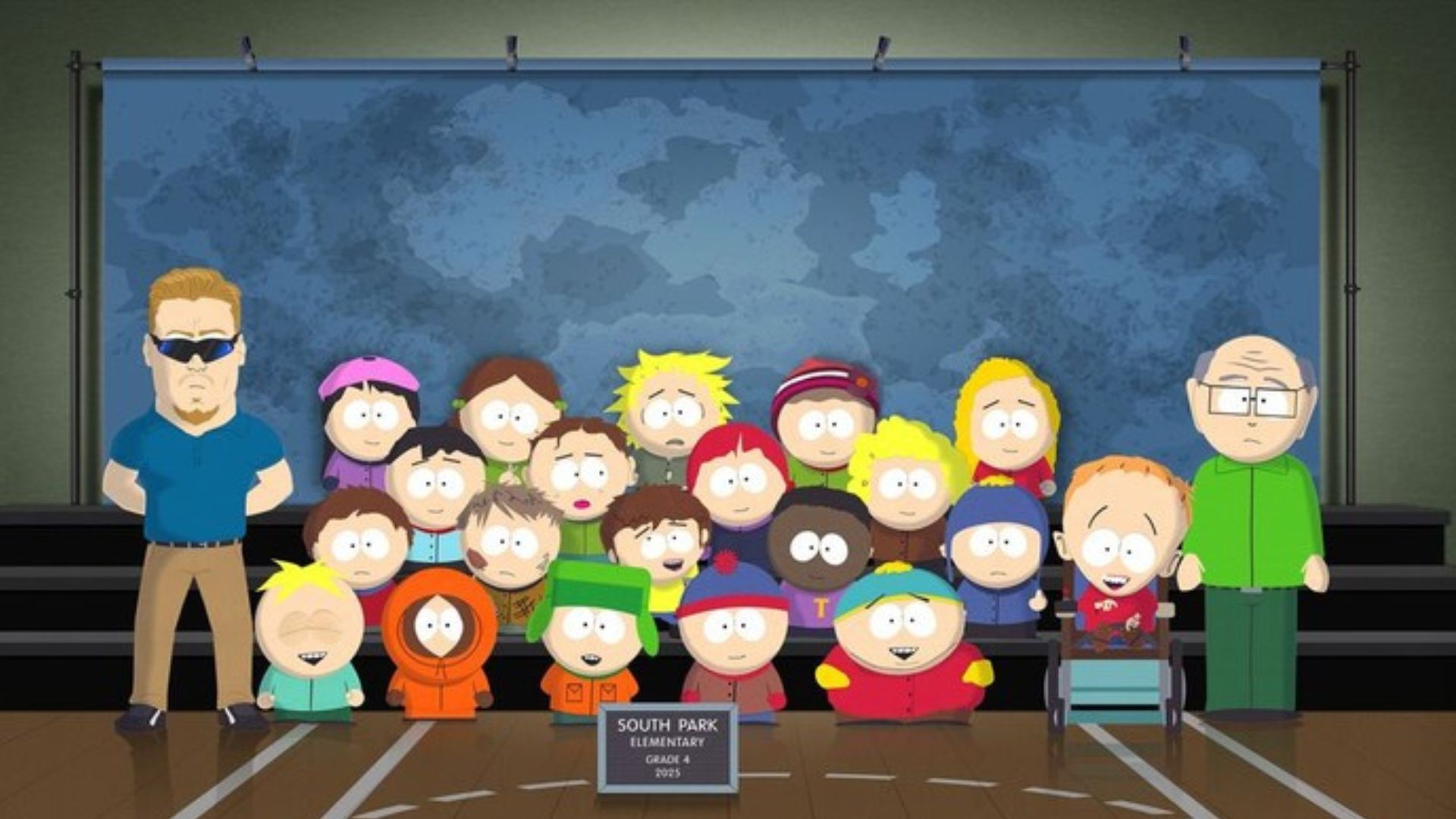 The cast of South Park Pose for a school photo