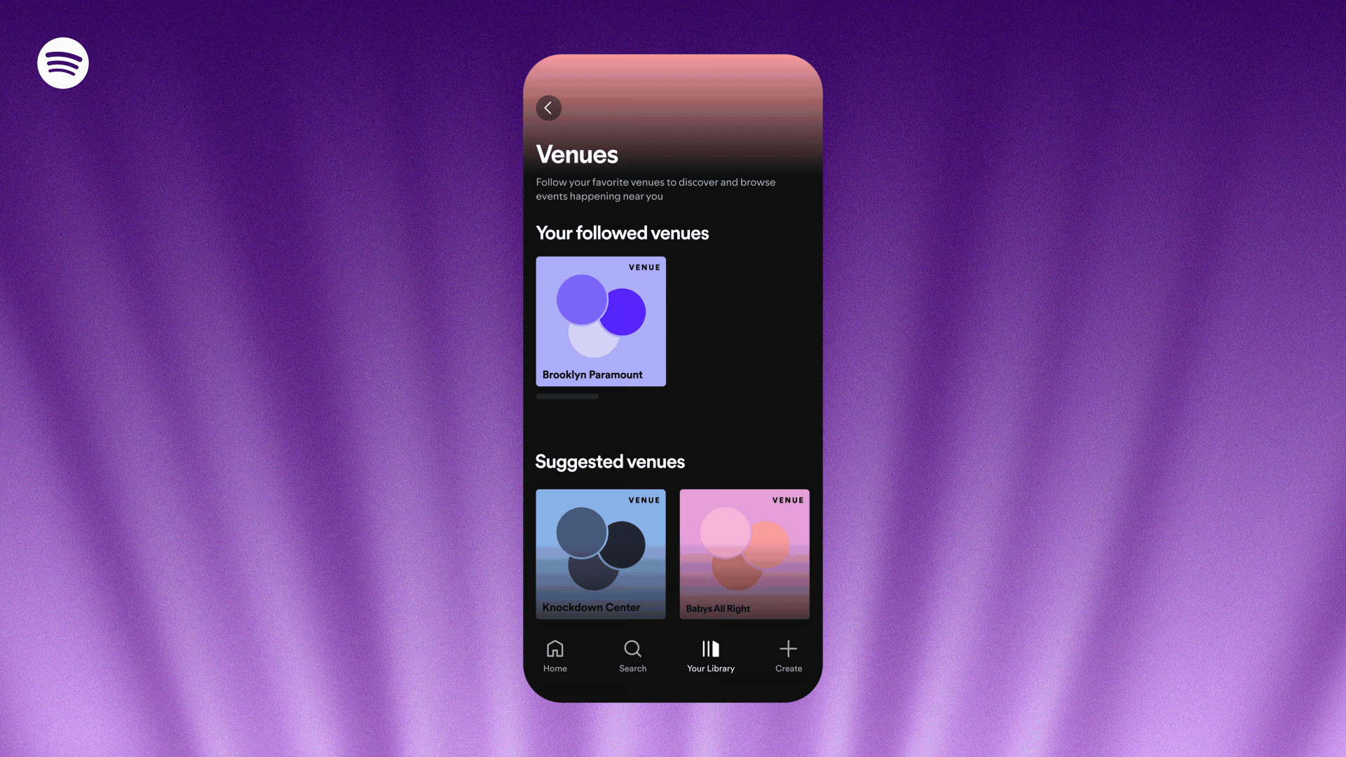A gif showing the new Places tab in Spotify's Live Events feed