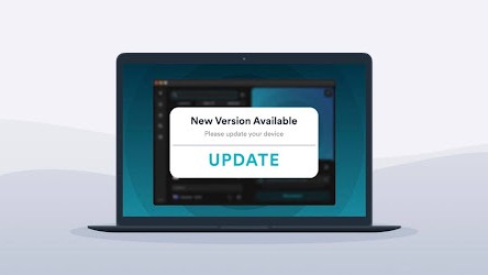 The new version of Surfshark ' Apple app available disclaimer on laptop screen - Promotion Image