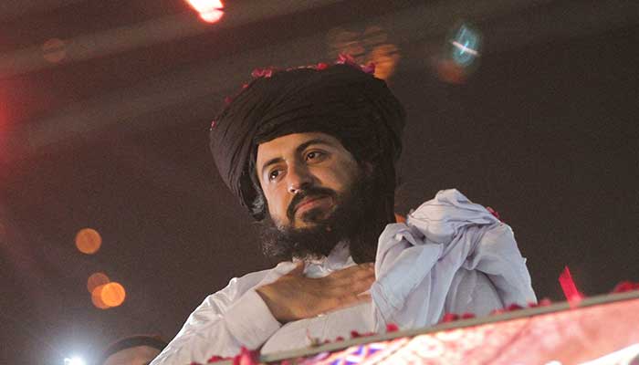 TLP chief Saad Hussain Rizvi gestures to his supporters after being released from jail in Lahore. — Reuters/Archive