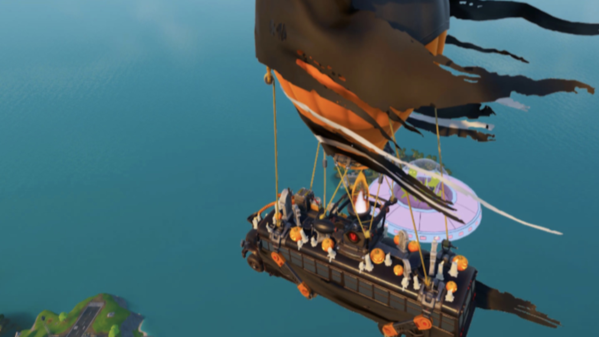 Kang and Kodos fly alongside the battle bus.