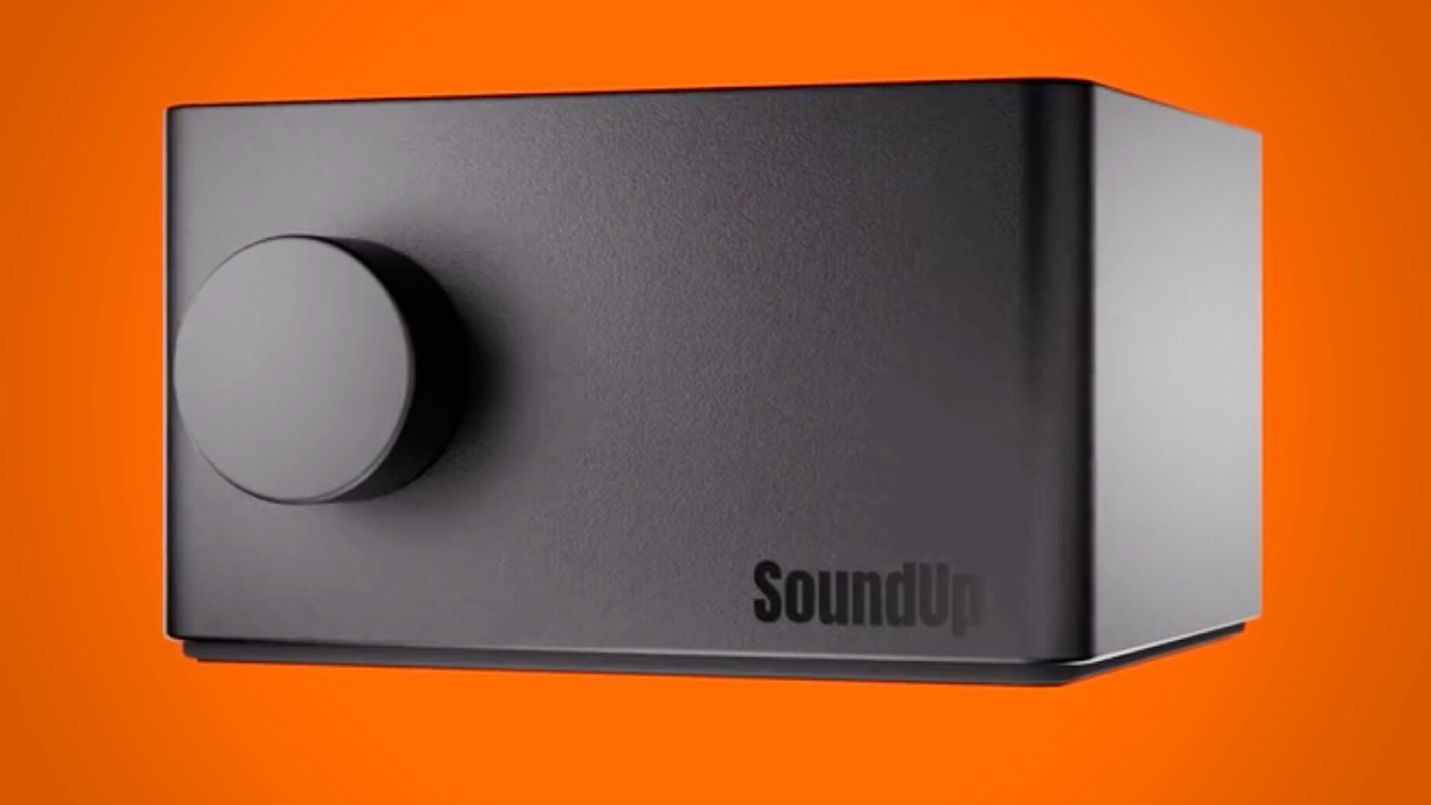 The portable sound bluetooth amplifier on an orange background