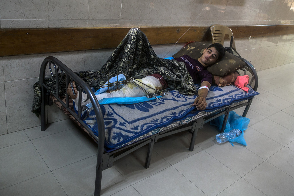 A teenager receives treatment in a Gaza hospital.