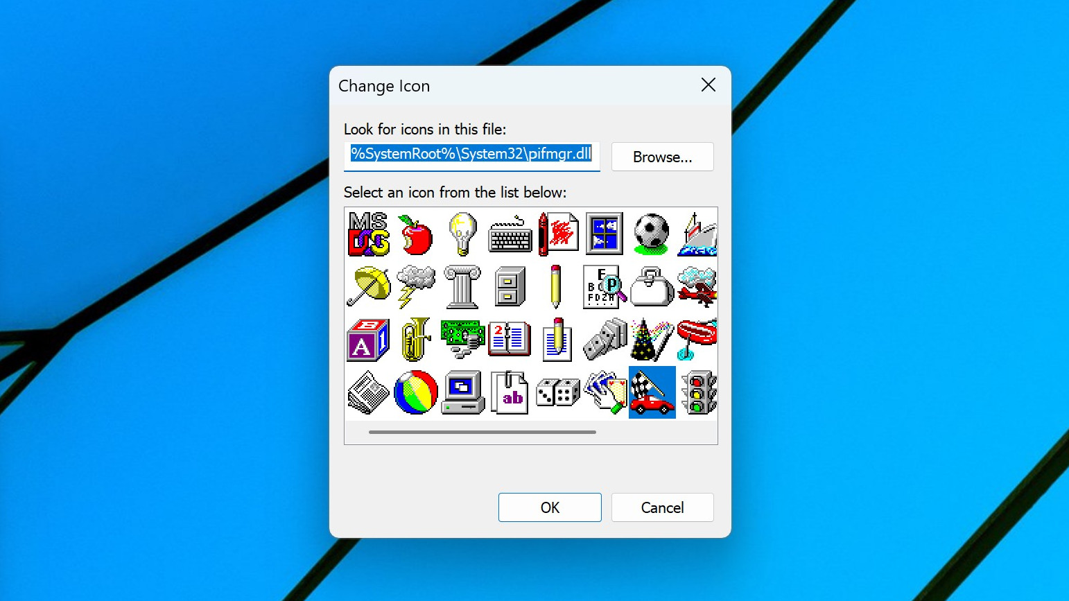 Old Windows 95 icons displayed on a Windows 11 desktop