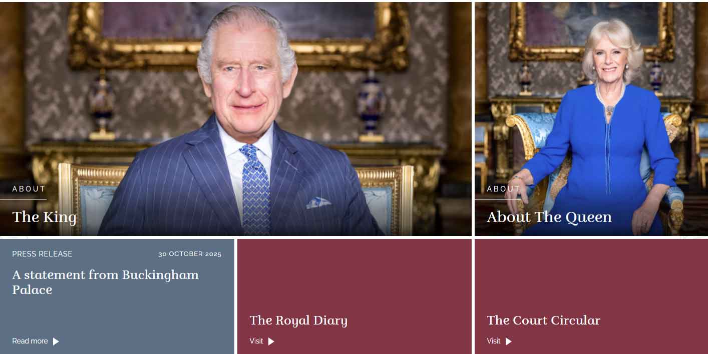 Screenshot of the royal family's website clearly showing Buckingham Palace's statement on October 30.