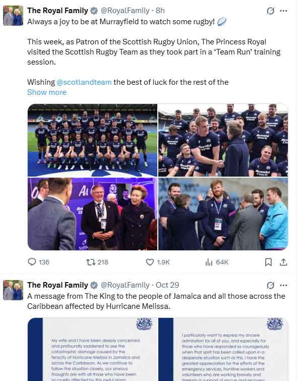 Screenshot of the royal family's X account, formerly Twitter