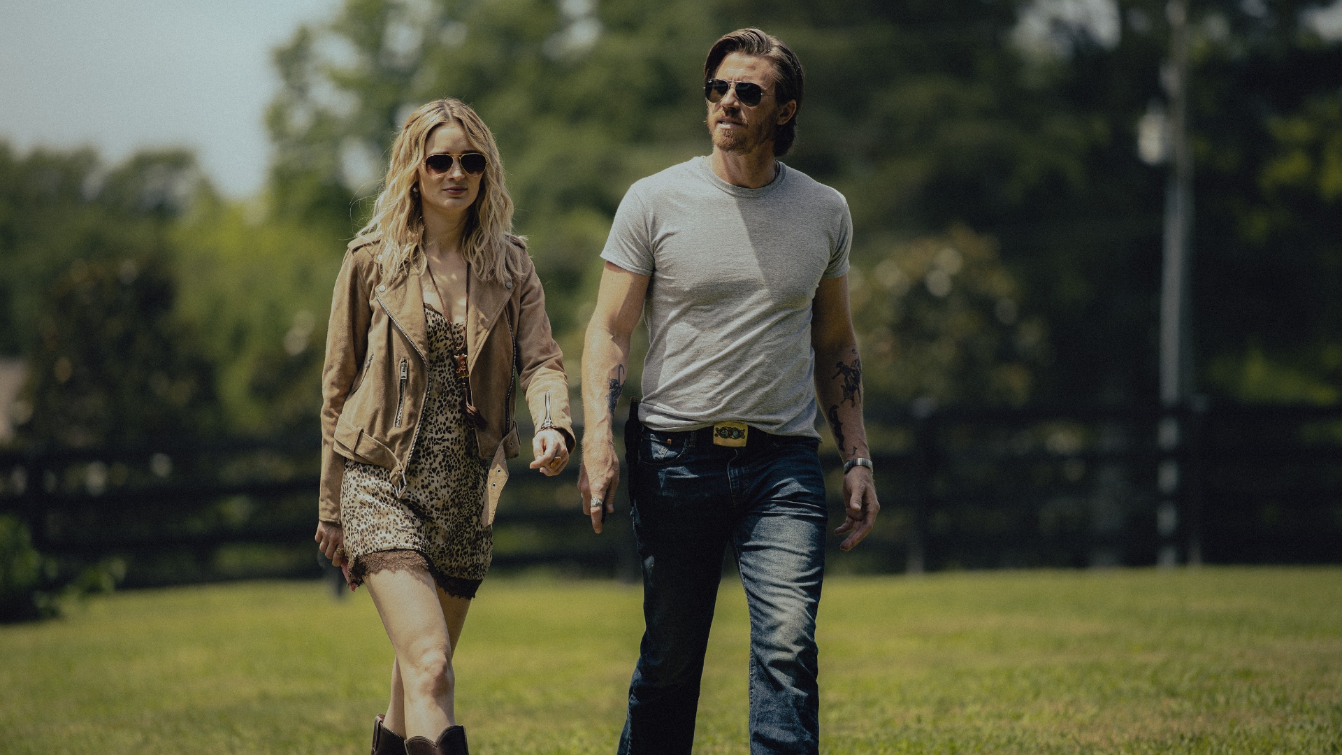 Cleo and Mitch walk together on Tulsa King season 3