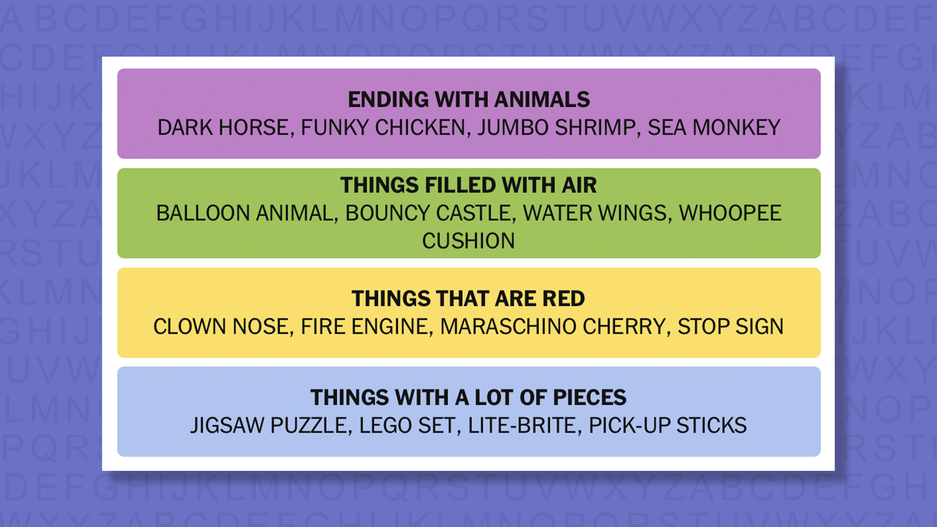 NYT Connections answers game 876 on a purple background