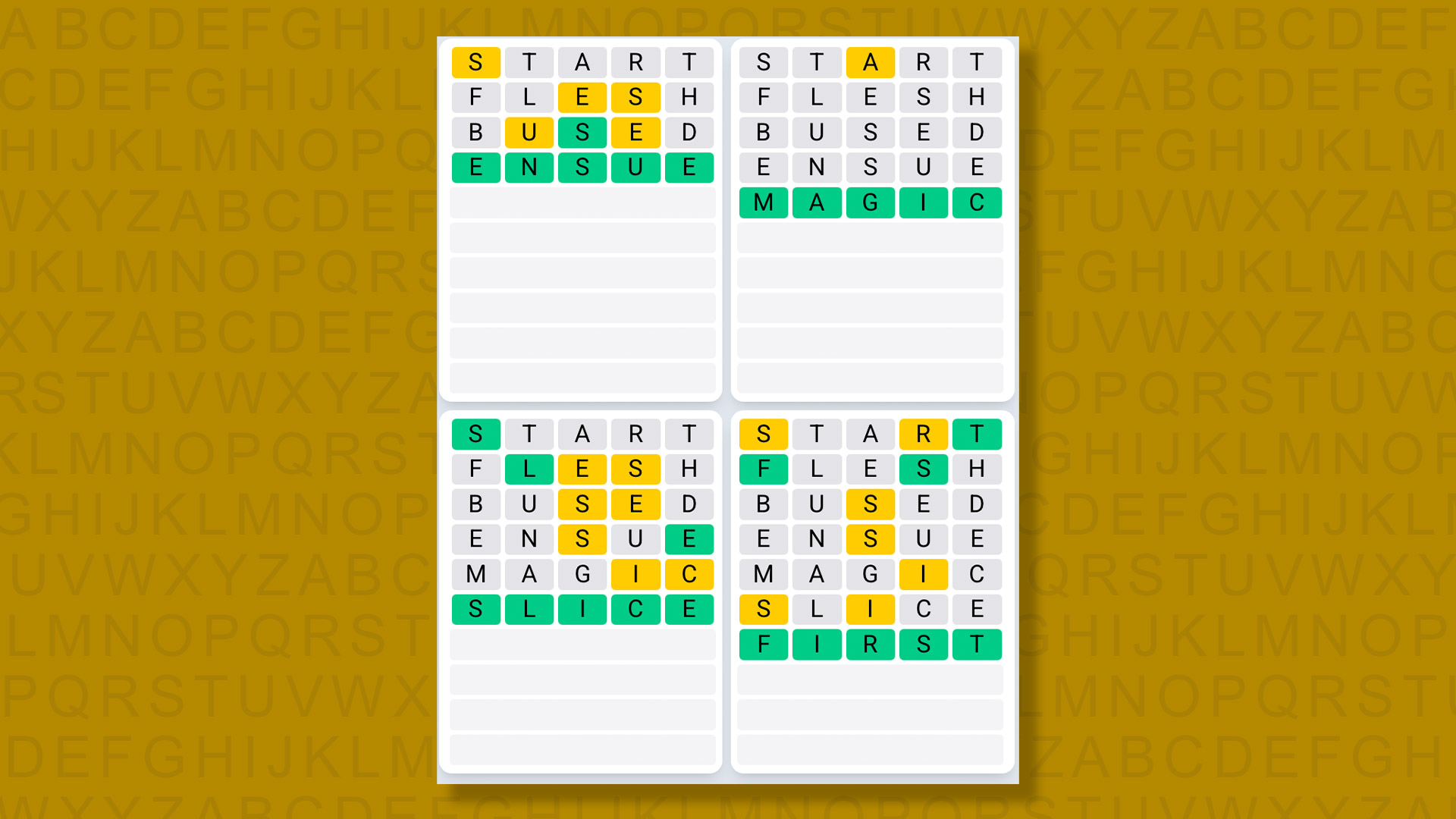 Quordle Daily Sequence answers for game 1382 on a yellow background