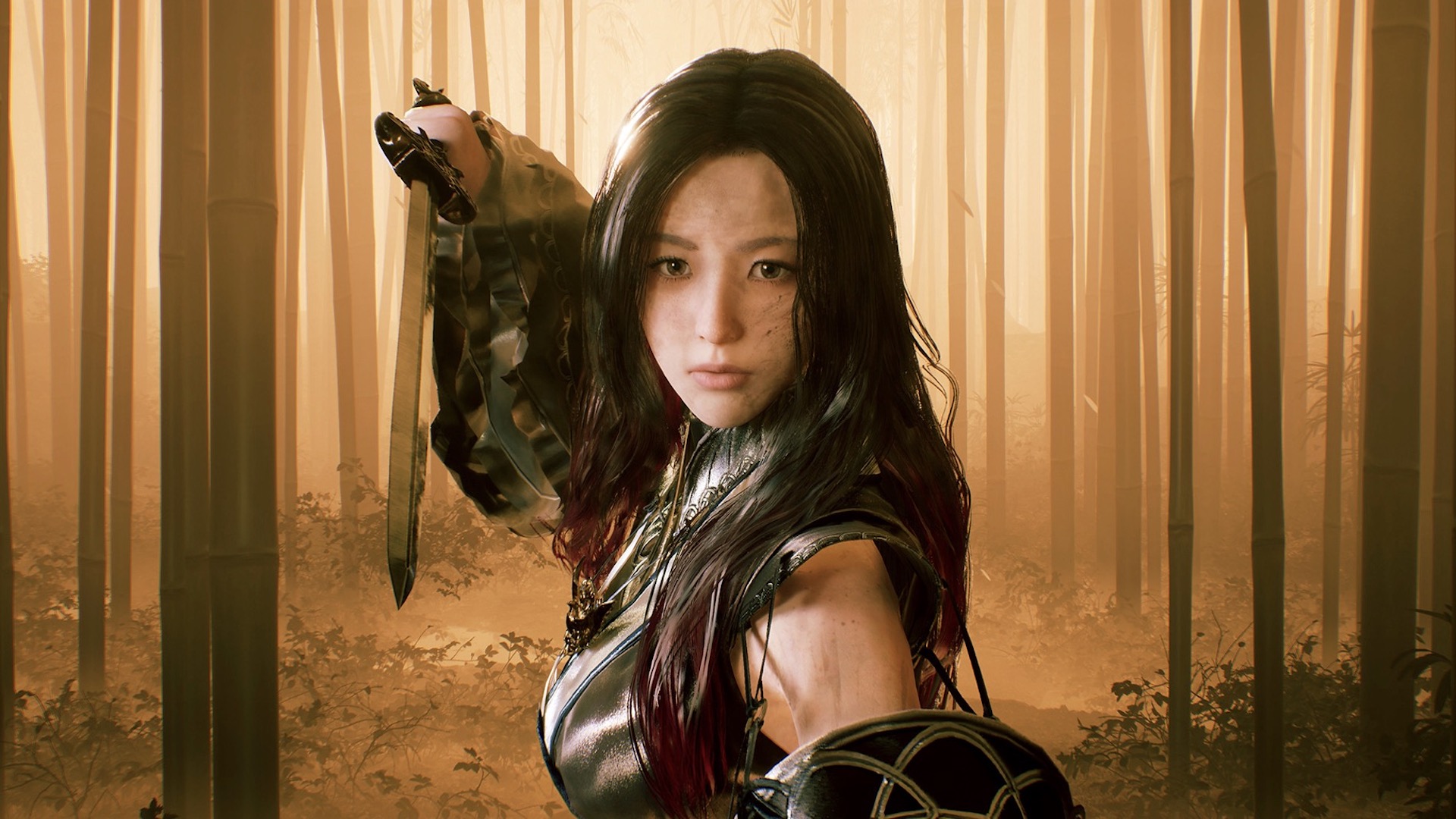 A fighter stands in a yellow forest.